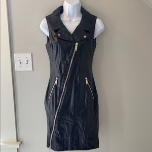 Fiorucci Chic Black Faux Leather Sleeveless Moto Dress with Zipper size 6 NWT